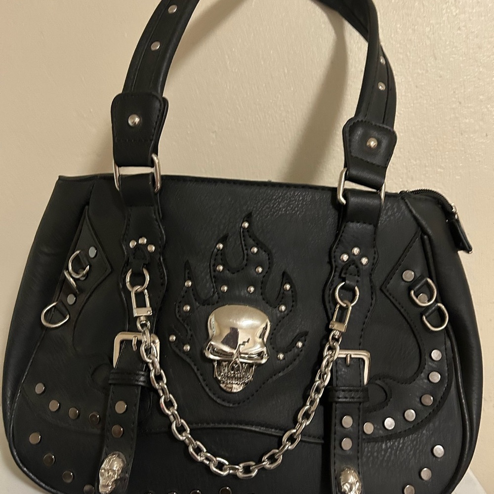 Black Skull Studded Women's Bag